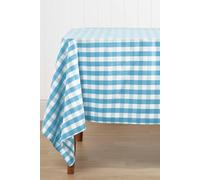 HOMESCAPES Blue Table Cloth, Cotton Gingham Tablecloth, Square Block Check, Handcrafted & Durable Dining Table Cover with Hem Stitch, Hypoallergenic, Washable, 137 x 137cm