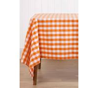 HOMESCAPES Orange Table Cloth, Cotton Gingham Tablecloth, Rectangular Block Check, Handcrafted & Durable Dining Table Cover with Hem Stitch, Hypoallergenic, Washable, 137 x 228cm