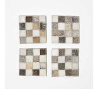 Homescapes Block Check Grey Leather Coasters Set of 4 Homescapes Grey