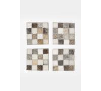 Block Check Grey Leather Coasters Set of 4