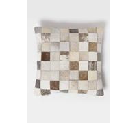 Homescapes Block Check Leather Cushion 45 X 45 Cm In Grey Grey 45cm x 45cm