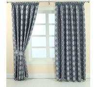 HOMESCAPES Blue and Grey Patterned Curtain Pair, Modern Aztec Tribal Design - 46 x 54 Inch drop