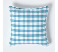 Block Check Cotton Gingham Cushion Cover Homescapes Blue 45cm x 45cm