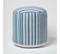 HOMESCAPES Blue and White Stripe Bean Filled Pouffe - 45 x 40 cm