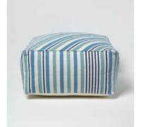 HOMESCAPES Blue and White Stripe Bean Filled Pouffe - 60 x 60 x 30 cm