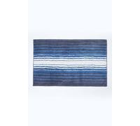 HOMESCAPES Super Absorbent Soft 100% Cotton ‘Devon’ Blue and White Bathmat with Striped Geometric Pattern and Non Slip Latex Backing, 50 x 80 cm Large Shower Mat Machine Washable
