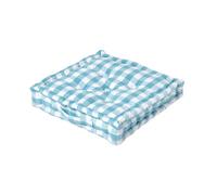 Homescapes Blue Block Check Cotton Gingham Floor Cushion, 40 X 40 Cm