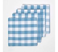 Homescapes Blue Block Check Cotton Gingham Napkins Set Of 4, Fabric Table Napkins, 45 X 45Cm, Washable & Reusable