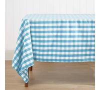 HOMESCAPES Blue Gingham Table Cloth Block Check Pattern 100% Cotton Rectangular 137 x 228 cm (54” x 90”) Kitchen and Dining Room Table Cloth for 6-8 Seater Table