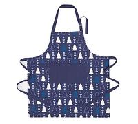 HOMESCAPES Blue Christmas Apron 100% Cotton Christmas Tree Design Adjustable Xmas Pattern Apron with Pocket