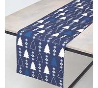 HOMESCAPES Blue Christmas Table Runner 35 x 250 cm Long 100% Cotton “Winterland” Christmas Tree Pattern Xmas Runner