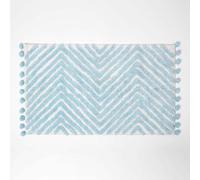 Homescapes Blue Cotton Bath Mat Tufted Zig Zag With Pom Pom Edges 50 X 80 Cm