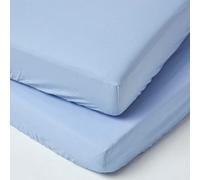 Homescapes Blue Cotton Cot Bed Fitted Sheets 200 Thread Count, 2 Pack