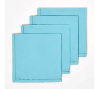 Homescapes Blue Cotton Napkins Set Of 4, Plain Fabric Table Napkins, 45 X 45Cm, Washable & Reusable For Parties, Events & Weddings