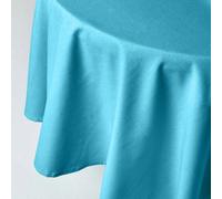 HOMESCAPES Blue Table Cloth, Plain Cotton Round Tablecloth, Handcrafted & Durable Dining Table Cover with Hem Stitch, Hypoallergenic, Washable, 178cm