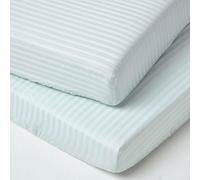 Homescapes Blue Cotton Stripe Cot Bed Fitted Sheets 330 Thread Count, 2 Pack