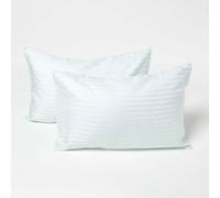 HOMESCAPES Silky 330 TC Egyptian Cotton Satin Stripe Kids' Pillowcases - 40 x 60 cm, 2 Pack - Blue