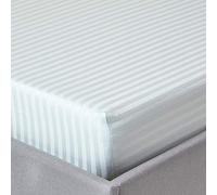 HOMESCAPES Blue Deep Fitted Sheet (12”) Super King 330 TC 500 Thread Count Equivalent Satin Stripe Pure Egyptian Cotton Bed Sheet with Fully Elasticated Skirt