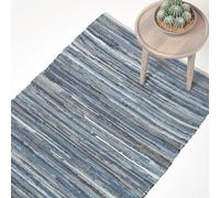 HOMESCAPES Blue Denim Handwoven Striped Chindi Rug - 60 x 90 cm