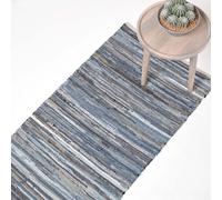 (66 x 200 cm) Blue Denim Handwoven Striped Chindi Rug