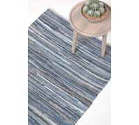 (120 x 180 cm) Blue Denim Handwoven Striped Chindi Rug