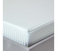 HOMESCAPES Blue Deep Fitted Sheet (12”) Double 330 TC 500 Thread Count Equivalent Satin Stripe Pure Egyptian Cotton Bed Sheet with Fully Elasticated Skirt