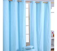 HOMESCAPES Blue Eyelet Curtain Pair 137cm (54") Wide x 228cm (90") Drop Plain Heavy Unlined Curtains