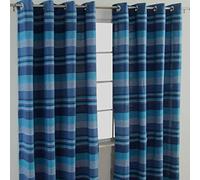 Cotton Morocco Striped Curtain Pair Homescapes Blue 167cm width x 183cm drop