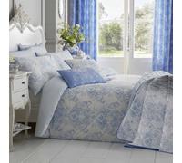 HOMESCAPES Luxury Toile Duvet Cover Set Pastel Blue & White French Damask Style Bedspread Cotton Rich 200 Thread Count Duvet Cover with Matching Pillowcases Reversible Stripe Pattern, King Size