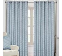 HOMESCAPES Blue Geometric Blackout Curtains Pair Width 167cm (66") x 182cm (72") Drop Genuine 3 Pass Blackout Lining Heavy Weight Jacquard Eyelet Curtain