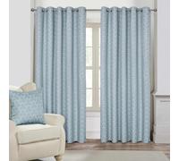 (W 167cm x Drop 137cm, Blue) Geometric Jacquard Blackout Eyelet Curtain Pair