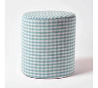 Homescapes Blue Gingham Check Round Pouffe Cotton 40 X 42 Cm