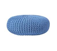 Homescapes Blue Large Round Cotton Knitted Pouffe Footstool
