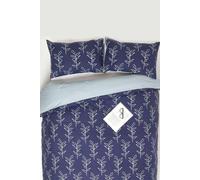 Homescapes Blue Leaf Digitally Printed Cotton Duvet Cover Set Blue