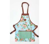 HOMESCAPES Blue and Pink Gardening Apron with Floral Rose Design