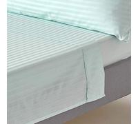 HOMESCAPES Blue Pure Egyptian Cotton Flat Sheet King 330 TC 500 Thread Count Equivalent Satin Stripe Bed Sheet
