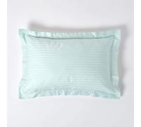 HOMESCAPES Blue Pure Egyptian Cotton Oxford Pillowcase Standard Size 330 TC 500 Thread Count Percale Equivalent Satin Stripe Pillow Case Pack of 2