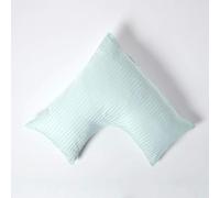 HOMESCAPES Blue Pure Egyptian Cotton V-Shape Pillowcase 330 TC 500 Thread Count Percale Equivalent Satin Stripe Pillow Case For Nursing Pregnancy and Elderly Pack of 2