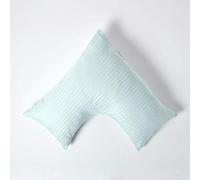 HOMESCAPES Blue Pure Egyptian Cotton V-Shape Pillowcase 330 TC 500 Thread Count Percale Equivalent Satin Stripe Pillow Case For Nursing Pregnancy and Elderly