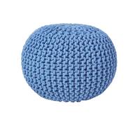 Homescapes Blue Round Cotton Knitted Pouffe Footstool
