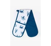 Homescapes Blue Sea Animal 100% Cotton Double Oven Glove Blue