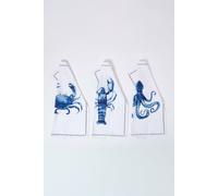 HOMESCAPES Premium Tea Towels for Kitchen, Blue Sea Life, Set of 3 Cotton Tea Towels, 45 x 65cm, Super Soft & Absorbent, Washable, Durable for Everyday Use