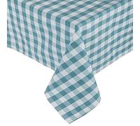 HOMESCAPES Blue Table Cloth, Cotton Gingham Tablecloth, Rectangular Block Check, Handcrafted & Durable Dining Table Cover with Hem Stitch, Hypoallergenic, Washable, 137 x 178cm