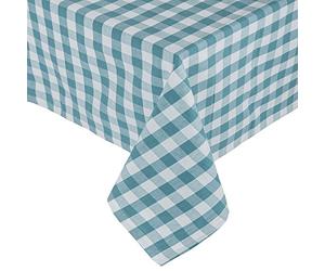 HOMESCAPES Blue Table Cloth, Cotton Gingham Tablecloth, Square Block Check, Handcrafted & Durable Dining Table Cover with Hem Stitch, Hypoallergenic, Washable, 137 x 137cm