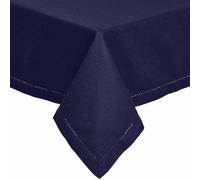 HOMESCAPES Blue Table Cloth, Plain Cotton Tablecloth, Large Rectangular, Handcrafted & Durable Dining Table Cover with Hem Stitch, Hypoallergenic, Washable, Navy Blue - 137 x 228cm