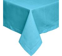 HOMESCAPES Blue Table Cloth, Plain Cotton Tablecloth, Rectangular, Handcrafted & Durable Dining Table Cover with Hem Stitch, Hypoallergenic, Washable, 137 x 178cm