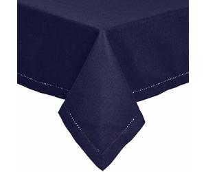 HOMESCAPES Blue Table Cloth, Plain Cotton Tablecloth, Rectangular, Handcrafted & Durable Dining Table Cover with Hem Stitch, Hypoallergenic, Washable, Navy Blue - 137 x 178cm