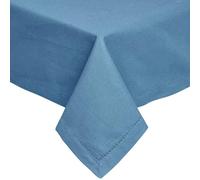 HOMESCAPES Blue Table Cloth, Plain Cotton Tablecloth, Square, Handcrafted & Durable Dining Table Cover with Hem Stitch, Hypoallergenic, Washable, Air Force Blue - 137 x 137cm