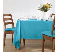 HOMESCAPES Blue Table Cloth, Plain Cotton Tablecloth, Extra Large Rectangular, Handcrafted & Durable Dining Table Cover with Hem Stitch, Hypoallergenic, Washable, 178 x 300cm