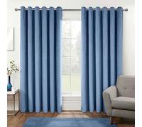 HOMESCAPES Blue Velvet Blackout Curtains 46" x 72" (117 x 183 cm) Eyelet Thermal Insulated Curtains with 100% Ultra Blackout 3 Pass Coating Fully Lined Readymade Curtains
